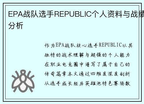 EPA战队选手REPUBLIC个人资料与战绩分析